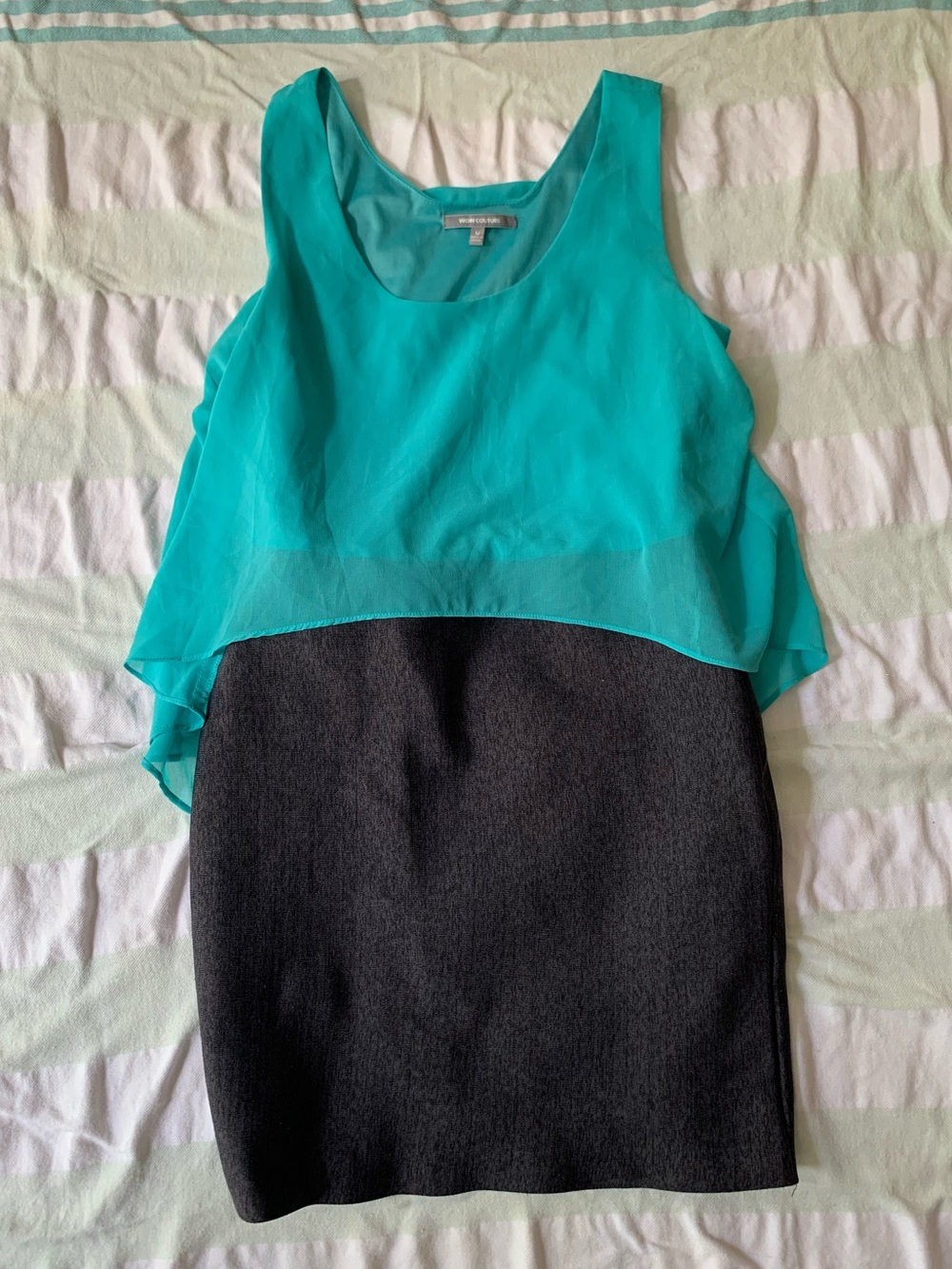 WOW Couture Layered Teal and Grey Dress Sz Medium